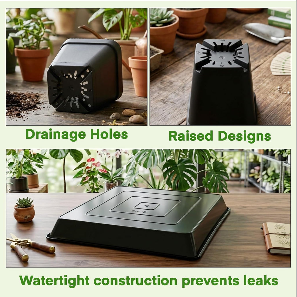 GREANER 8PCS 12 Inch Plant Trays for Pots, 120PCS 2.7 Inch Seed Starter Pots with Drain Holes, Sturdy Seedling pots for