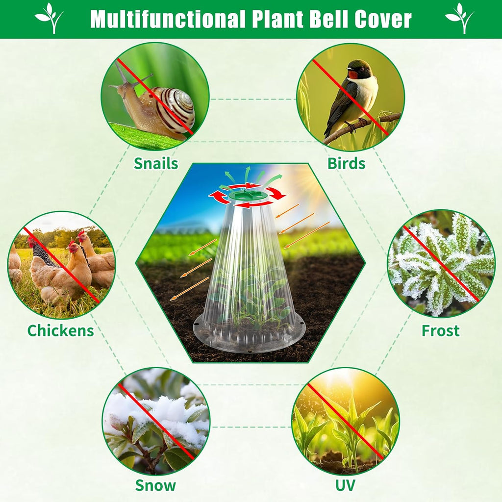 UQM 50 Pack Garden Cloches for Plants with Rotary Vent Cover Reusable | Bell Plant Protector Garden Protection from