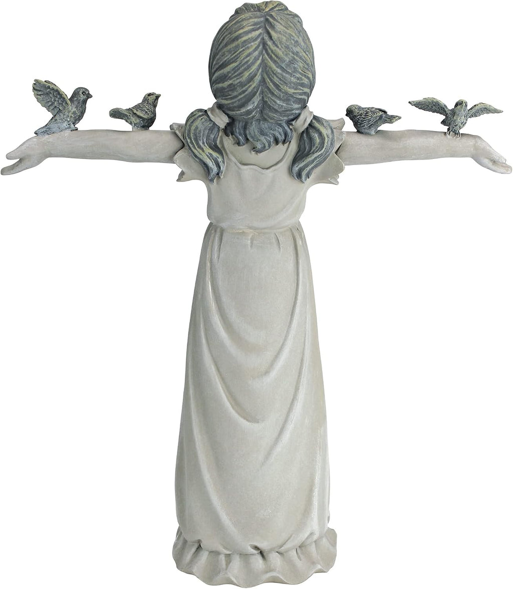 Design Toscano Basking in Glory Little Girl with Birds Outdoor Garden Statue, Medium, 16 inches tall, Cast Stone Resin