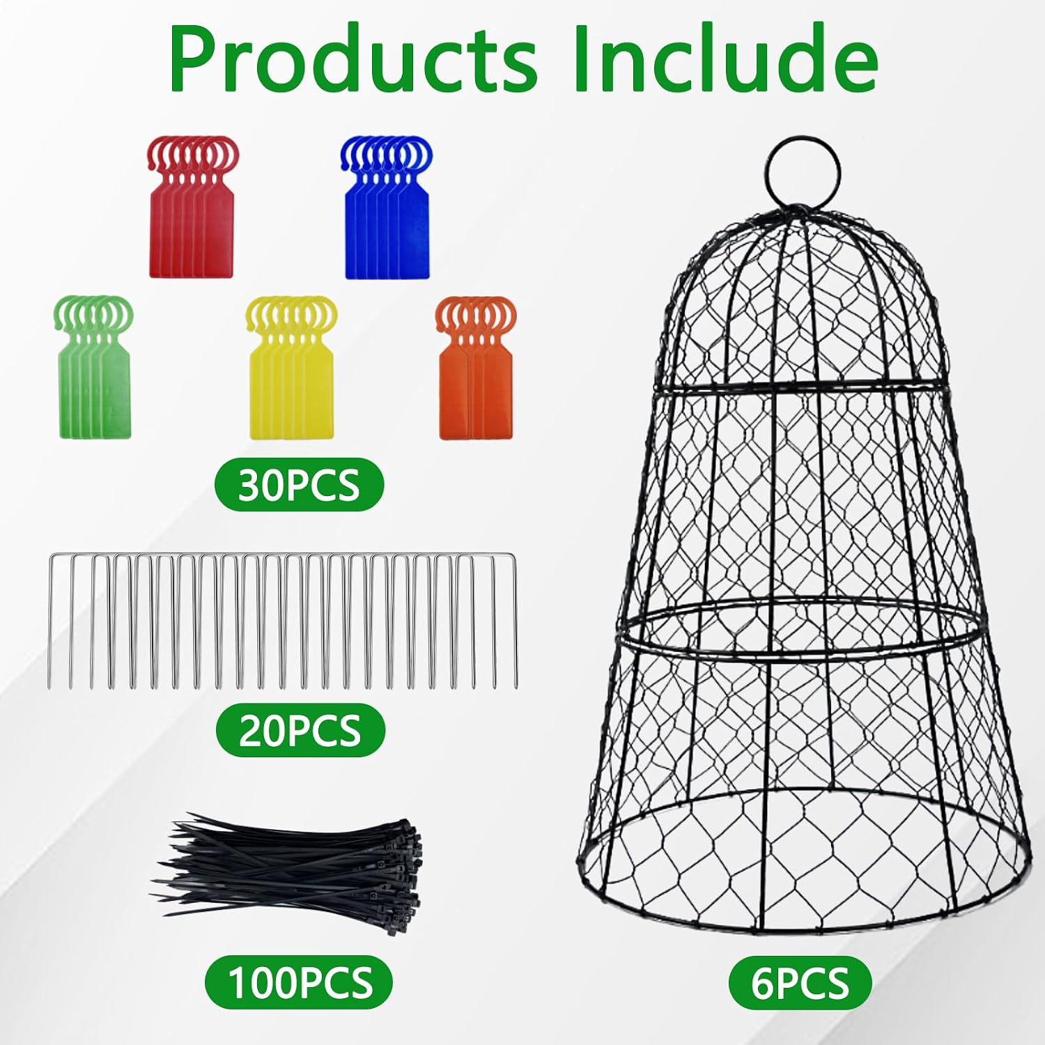 6 Pack 11.4" D x 17.7" H Garden Cloches for Plants,Rustproof Chicken Wire Cloches Flip-Top Design,Upgraded Triple
