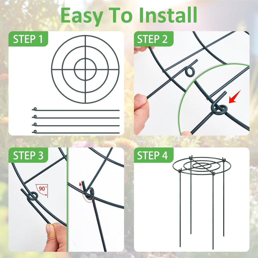 Pelopy 4 Pack Large Peony Cages and Supports 23.6"h x 15.7"d Heavy Duty Plant Support for Outdoor Plants, Meatl Peony