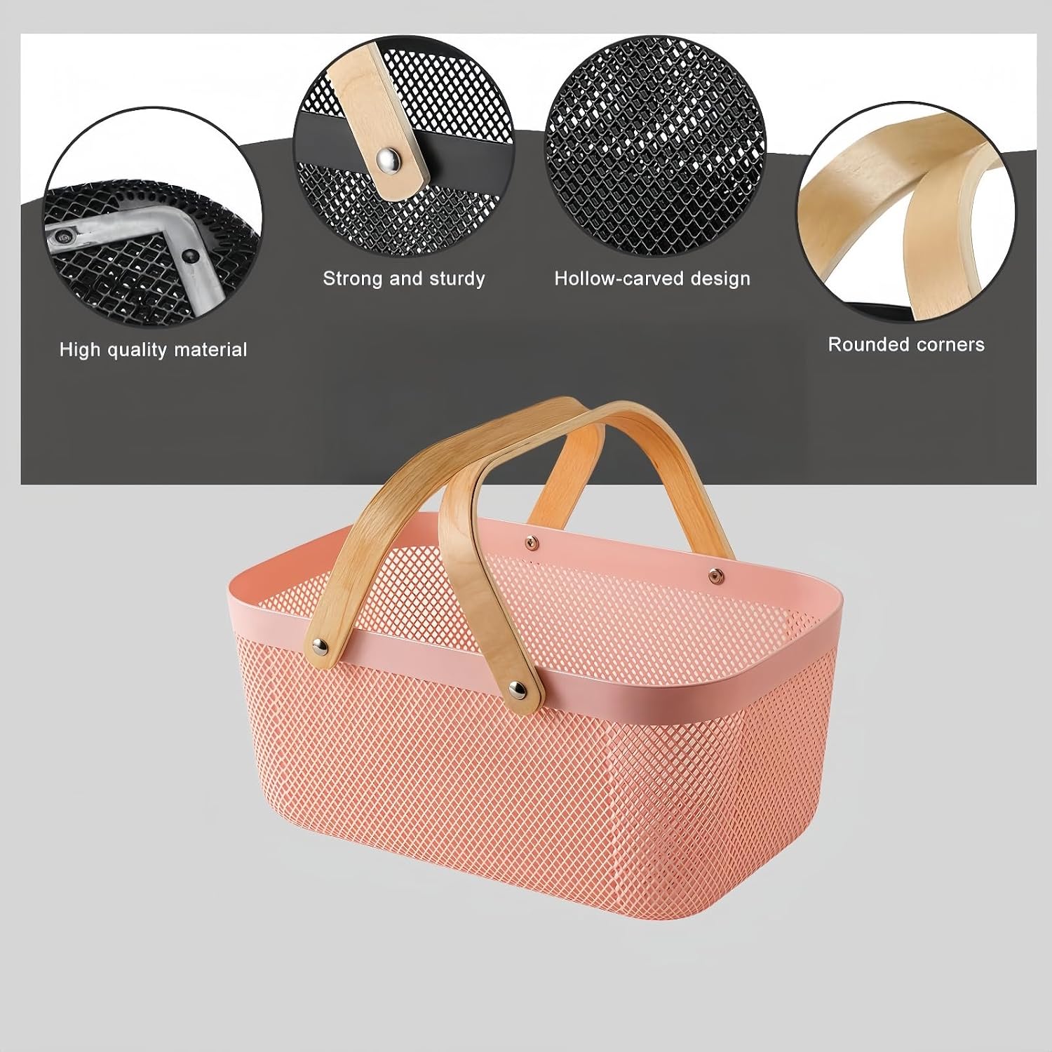 3pcs Collapsible Wooden Handle Plastic Harvest Basket - Rectangular Garden Storage Basket for Picking and Collecting