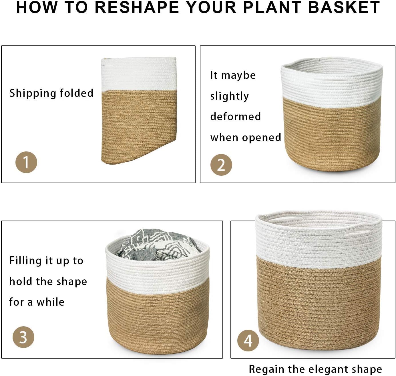 TIMEYARD Large Plant Basket, Planter for Indoor Plants, Jute Mixed White | 12" x 12" Storage Organizer Basket Rustic