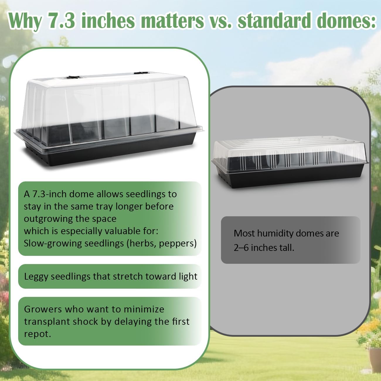 1020 Seed Starting Trays with Tall 7.3" Humidity Dome, No Hole, 10-Pack | Heavy Duty Plant Tray with High Lid for