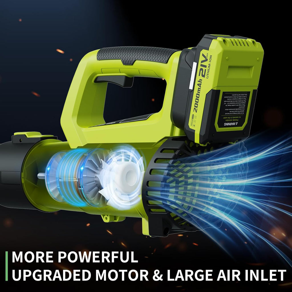 LEAPUL Leaf Blower Cordless with 2 Batteries & Fast Charger, Bright Green | 21V Battery Powered, Powerful Airflow, 4Lbs