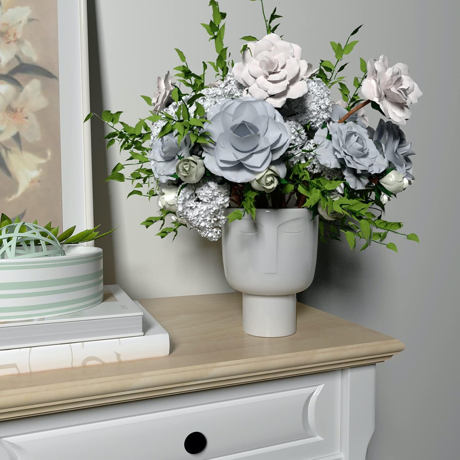 Planters for Indoor Plants - Tall 7 Inch Ceramic Self Watering Pots Matte White Plant Pot with Drainage & Inner Pot