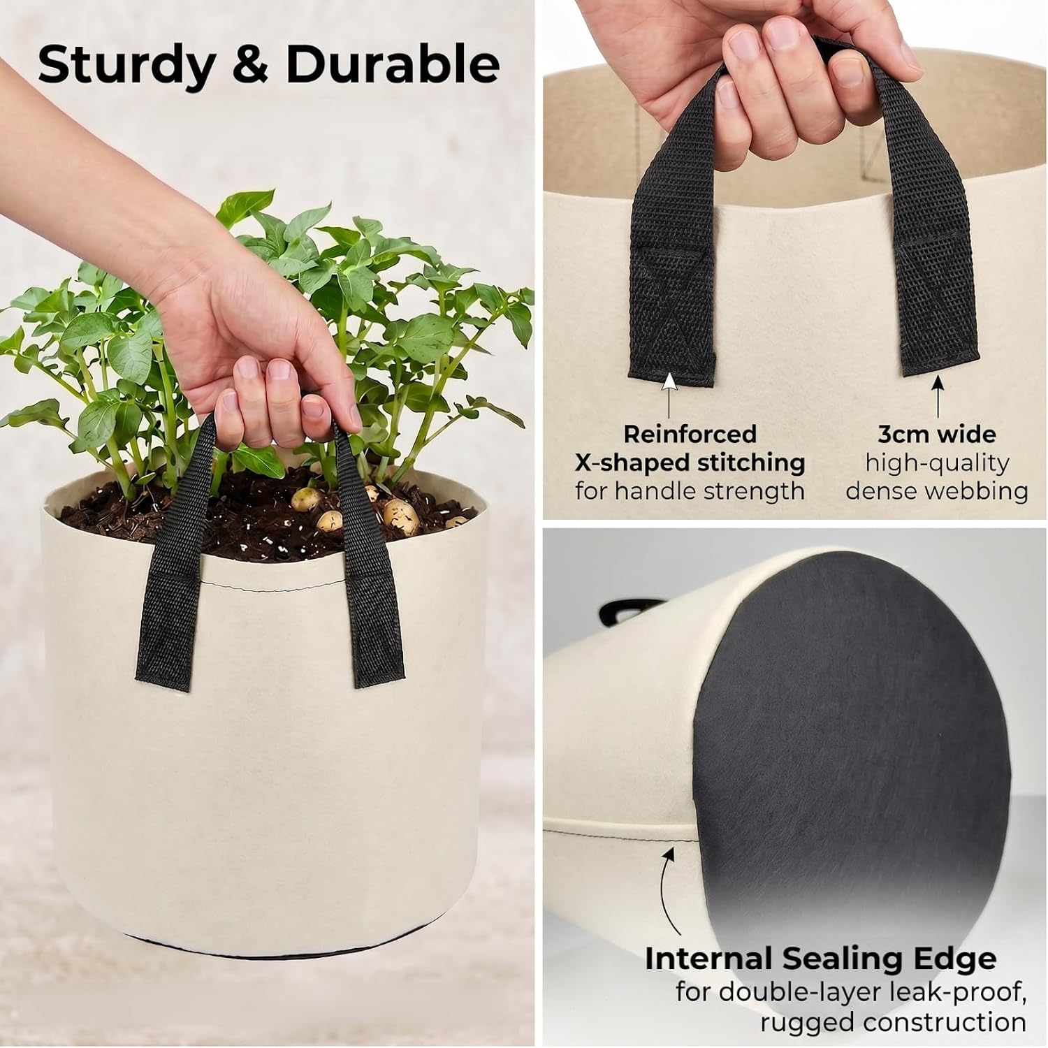 7 Gallon Grow Bags 5-Pack, 300G Thick Fabric Pots, Reinforced Handles | Reflective Heat,Breathable Planting Bags,5