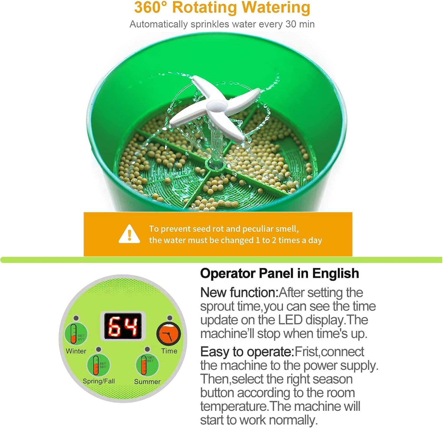 Bean Sprouts Machine, Seed Sprouter Kits, LED Display Time, Intelligent Automatic Bean Sprouts Maker, 3 Layers Function