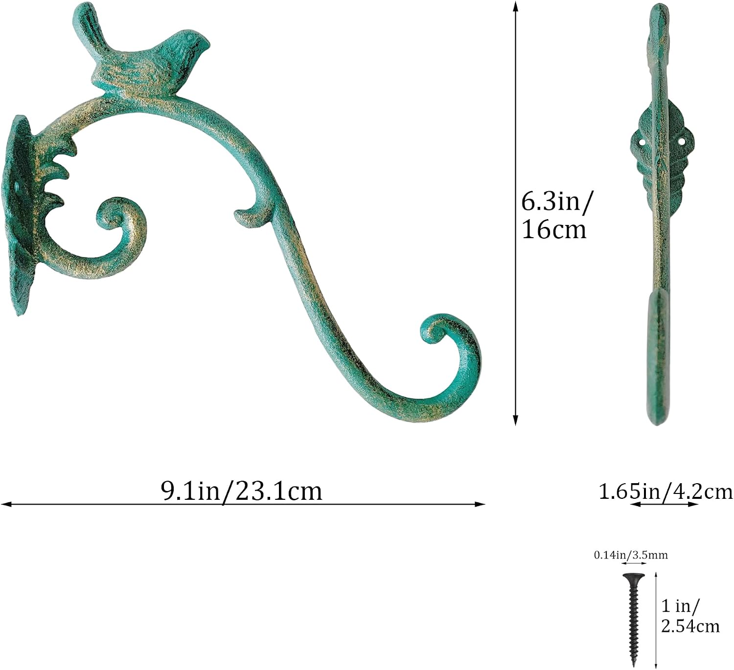 Rustic Bird-Shaped Decorative Wall Hook Hangers for Outdoor Hanging Plants, Basket, Brackets, Flower Pots, Bird Feeder