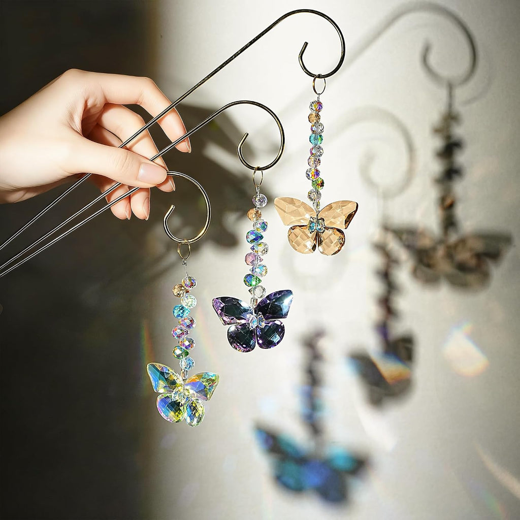 6 Pcs Colorful Butterfly Crystal Suncatcher Garden Plant Stake Plant Stake | Crystal Butterfly Garden Stakes Plant