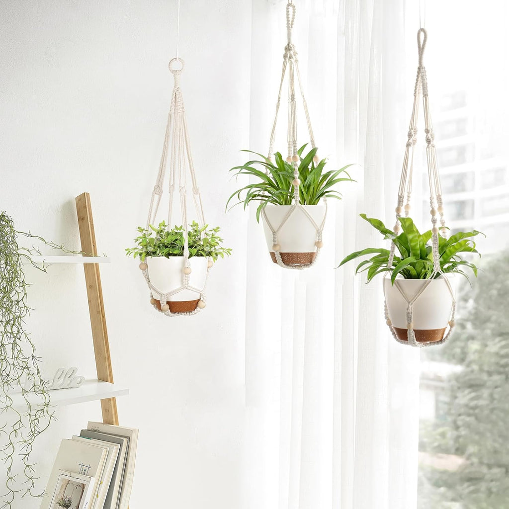 Mkono 3 Pack Hanging Planters for Indoor Plants, Macrame Hangers, 3 Sizes | Self-Watering Plant Pots, 35"/29"/23"