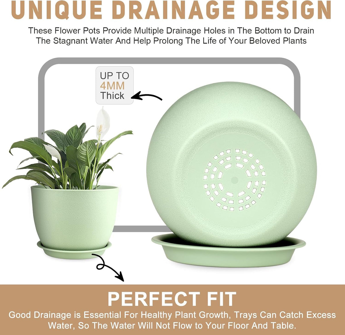 YNNICO Plant Pots 12/10/9 inch Set of 3, Flower Pots with Multi Mesh Drainage Holes, Large Planters for Indoor Outdoor