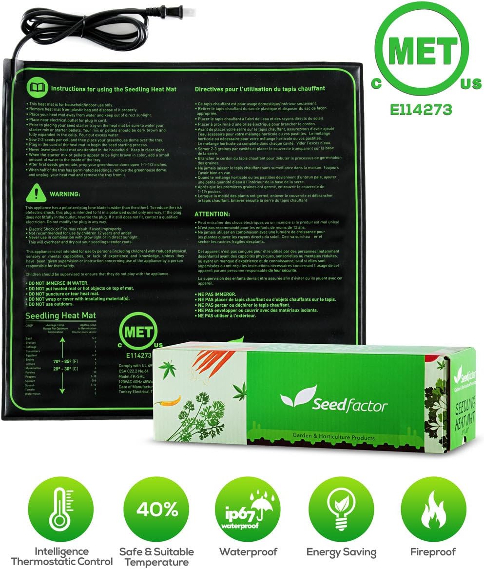 MET Certified Seedling Heat Mat, Seedfactor Waterproof Durable Germination Station Heat Mat, Warm Hydroponic Heating