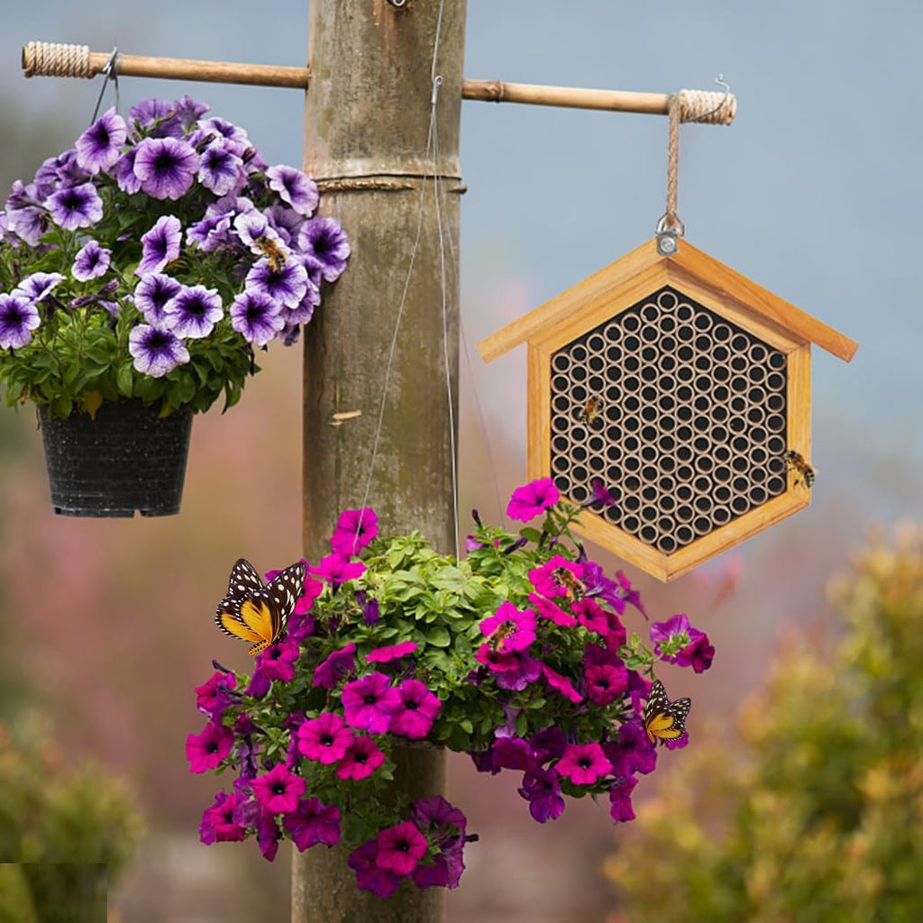 Mason Bee House Wax Coated Bee Hotel, Pollinator House,Natural Handmade Wooden Mason Bee Hotel for Pollinating Bees