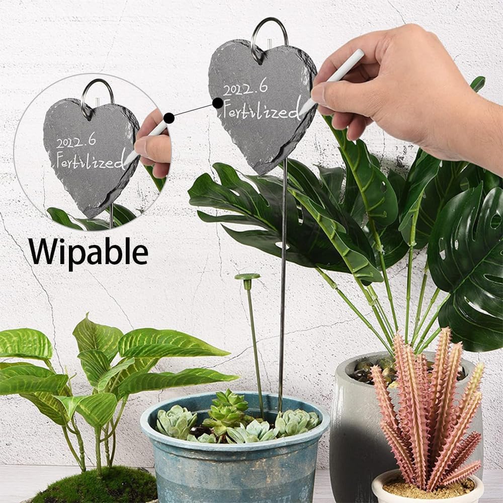 Slate Plant Labels Garden Markers Signs Labels with Stainless Steel Stake & Marker Pen Waterproof Slate Plant Labels