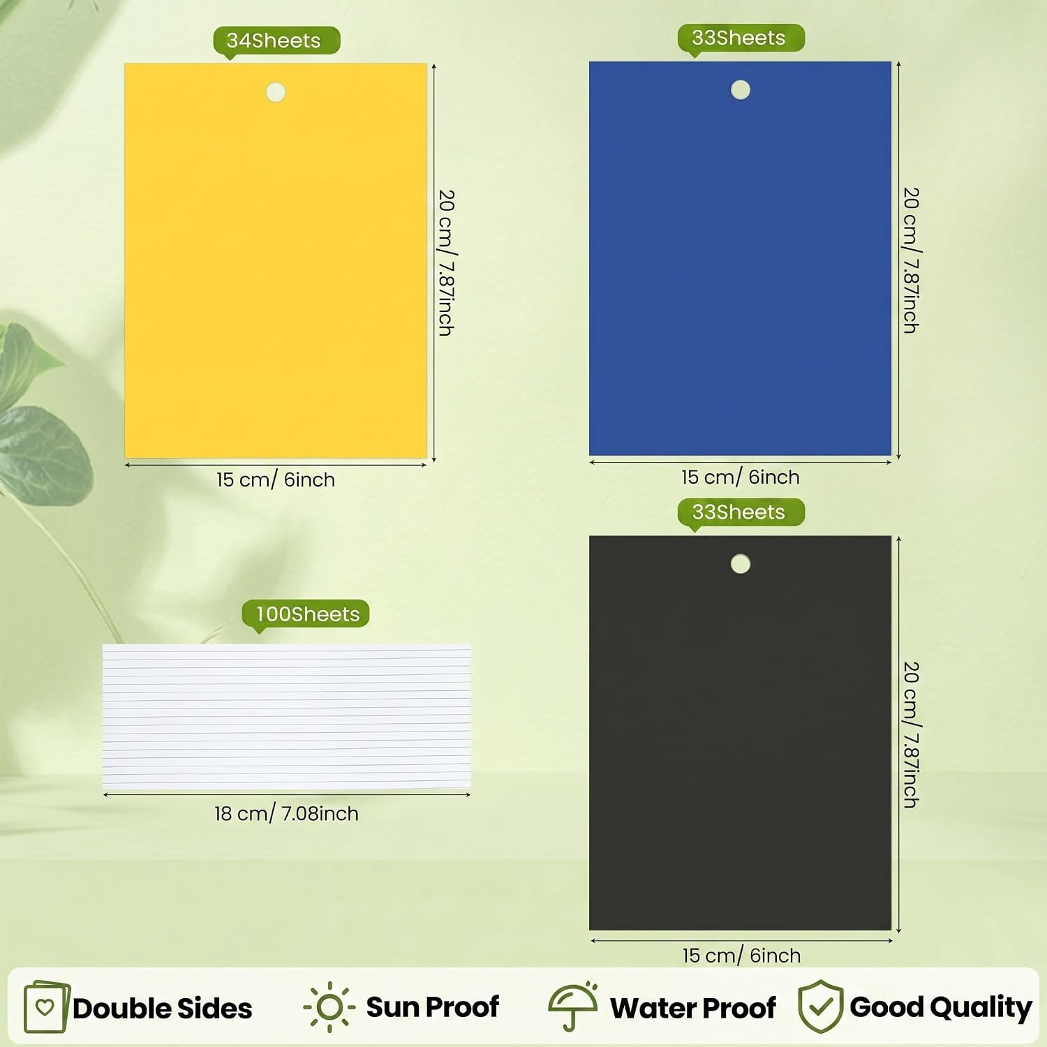 Qualirey 150 Pcs Green Sticky Traps 6x8in for Gnats Indoor | Dual-sided for Fungus Gnats Fruit Flies Whiteflies Thrips
