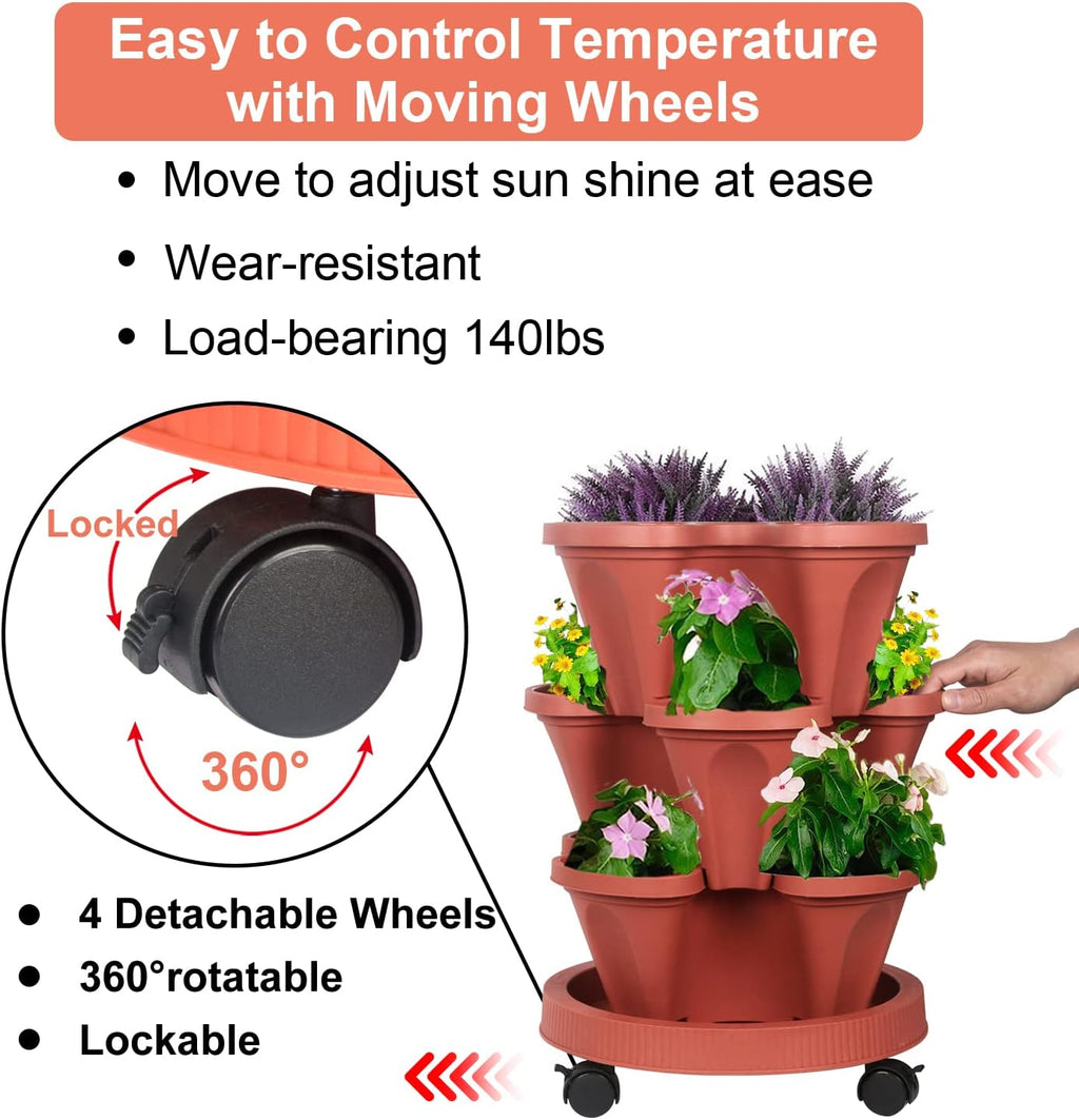 DUNCHATY Stackable Planters 3 Tier Vertical Garden Planting Tower Planters Strawberry, Herb, Flower, and Vegetable
