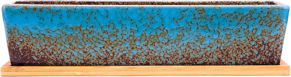 Succulent Pots - 12.1 Inch Large Succulent Planters Pots with Drainage Tray, Long Rectangle Ceramic Pot for Indoor