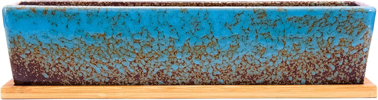 Succulent Pots - 12.1 Inch Large Succulent Planters Pots with Drainage Tray, Long Rectangle Ceramic Pot for Indoor