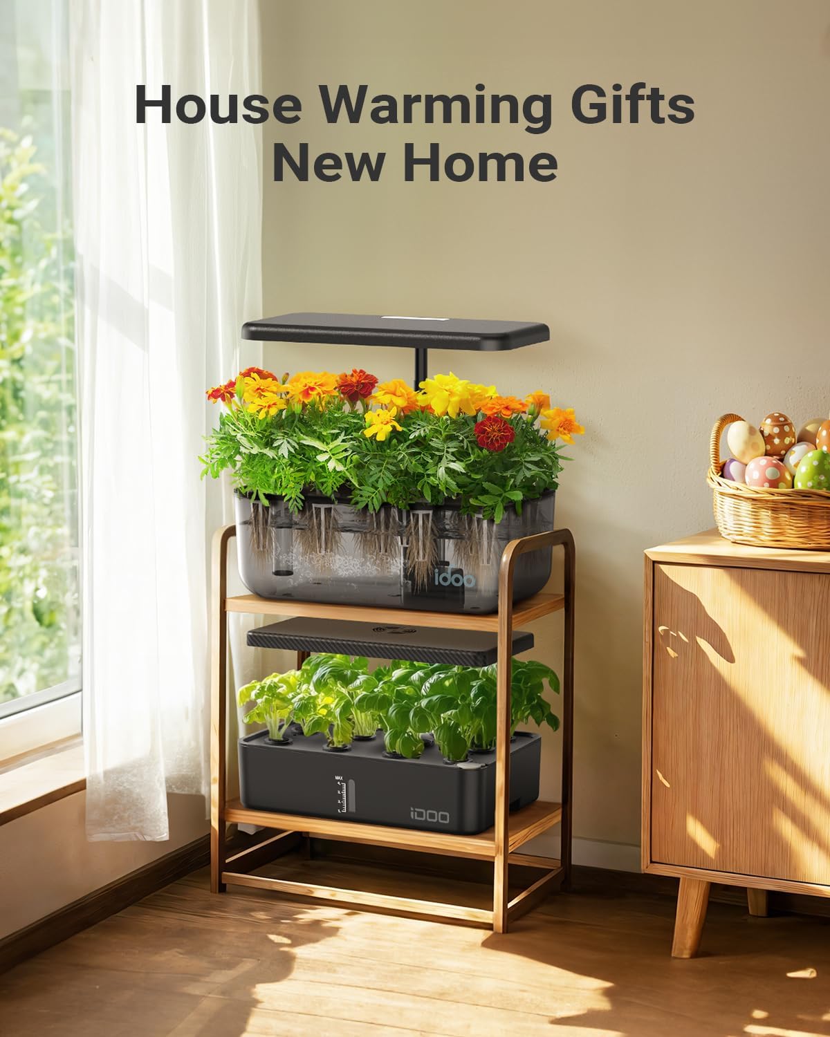 iDOO Hydroponics Growing System with 12 Pods Kit & LED Grow Light | Indoor Herb Garden with 5L Transparent Water Tank