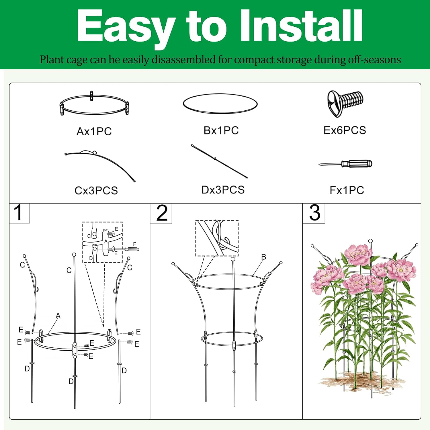 2 Pack Peony Cages and Supports Cages 13" D x 22.8" H Sturdy Metal Support Frame for Peonies & Roses Natural Bouquet