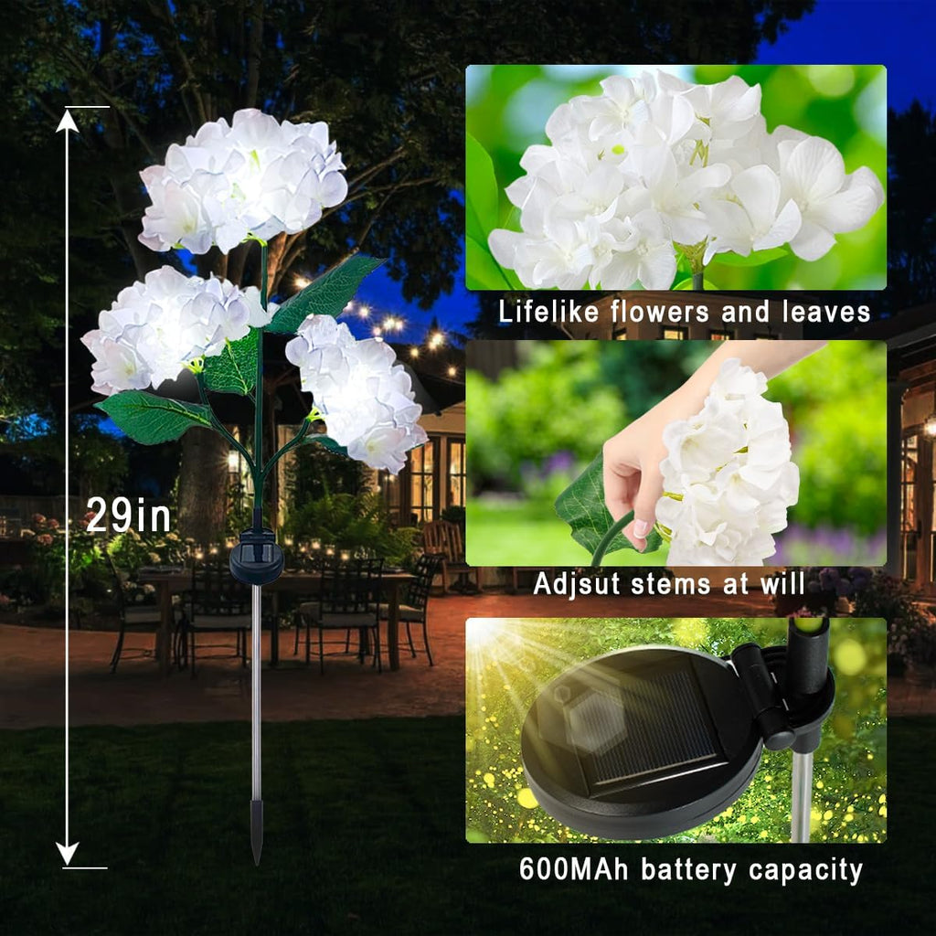 Aolyty Solar Hydrangea Flower Lights, LED Garden Light, 2 Pack, Blue | Realistic LED Stake Lights for Outdoor Gardens