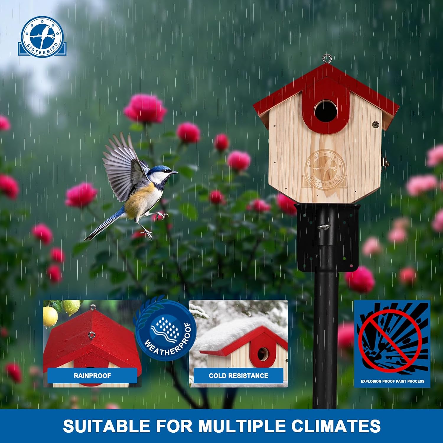 SISTERBIRD Wren Bird Houses for Outside Cedar Hanging Birdhouses for Outdoors 1-1/8" Entrance Hole Bird Houses for