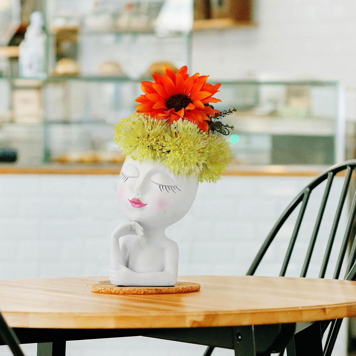 Face Planter,Head Planter,Girl Face Flower Pot For Indoor Plant Thinking,Small Unique Cute Plant Pot for Succulent