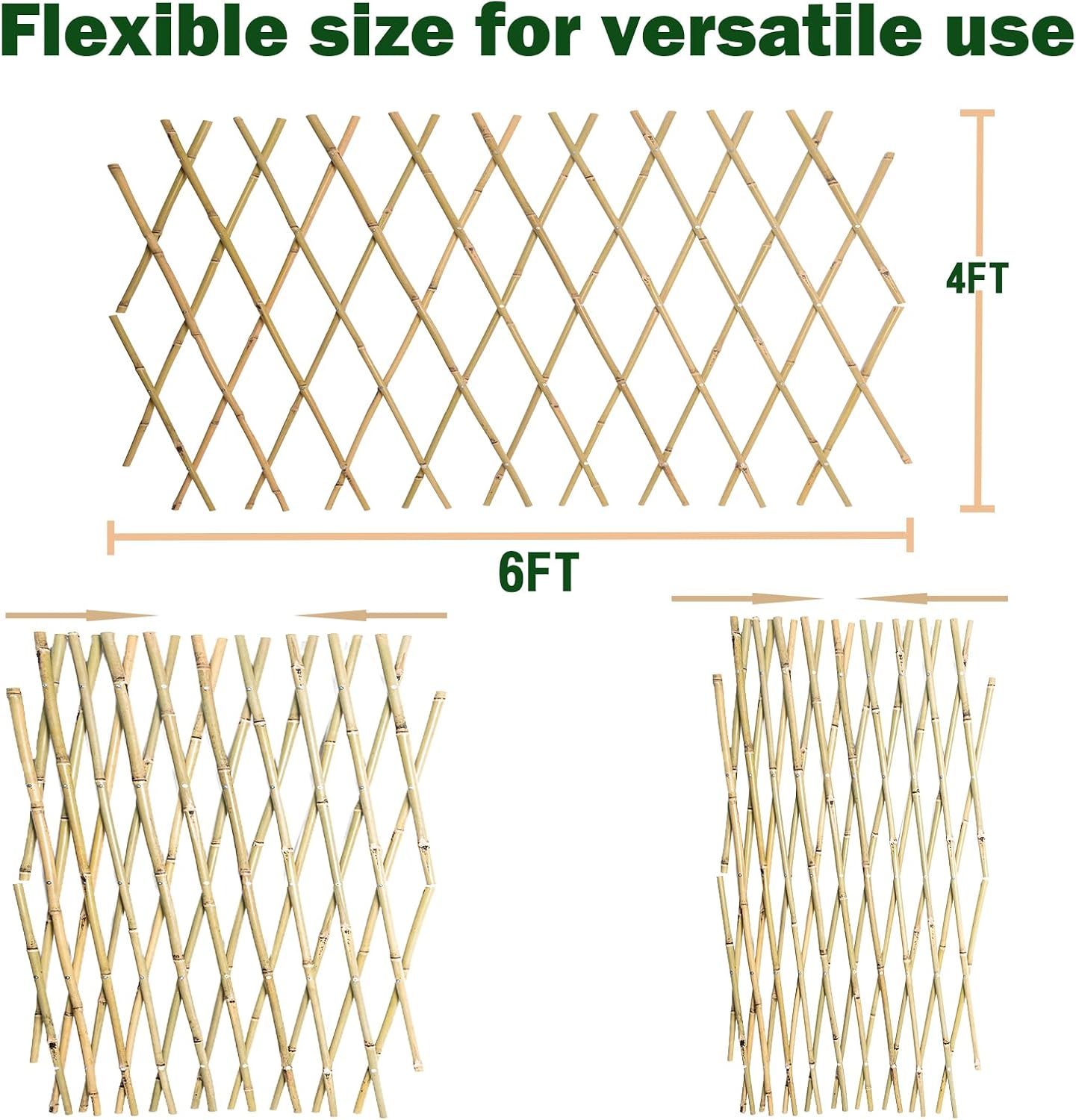 Jollybower 48x72 Inch Expandable Bamboo Trellis, Garden Lattice Fence, Expandable Fence for Climbing Plants, Vines &