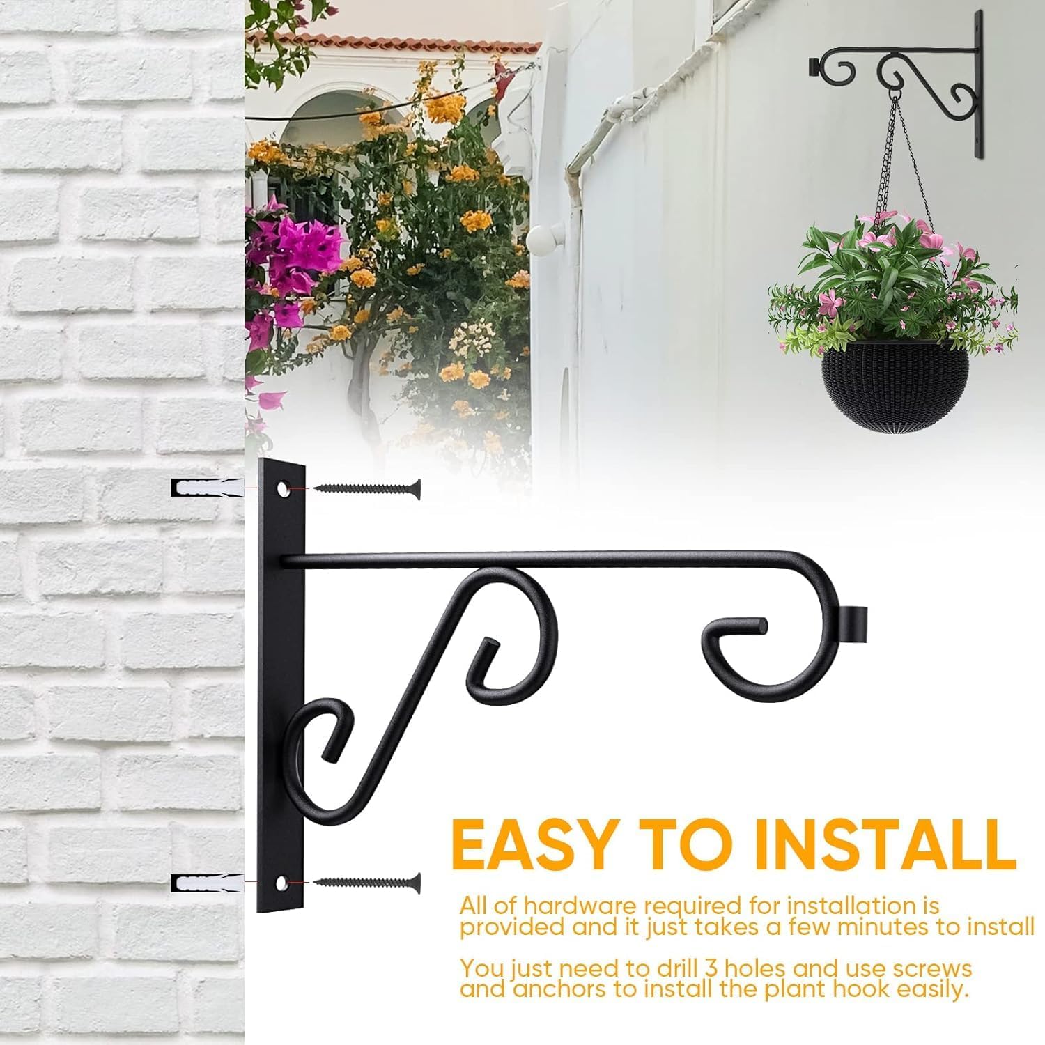 8Pack Plant Hanger Bulk 6In Metal Wall Hook,Anti-Rust Indoor Outdoor Wall Hangers for Bird Feeders, Planters, Lanterns