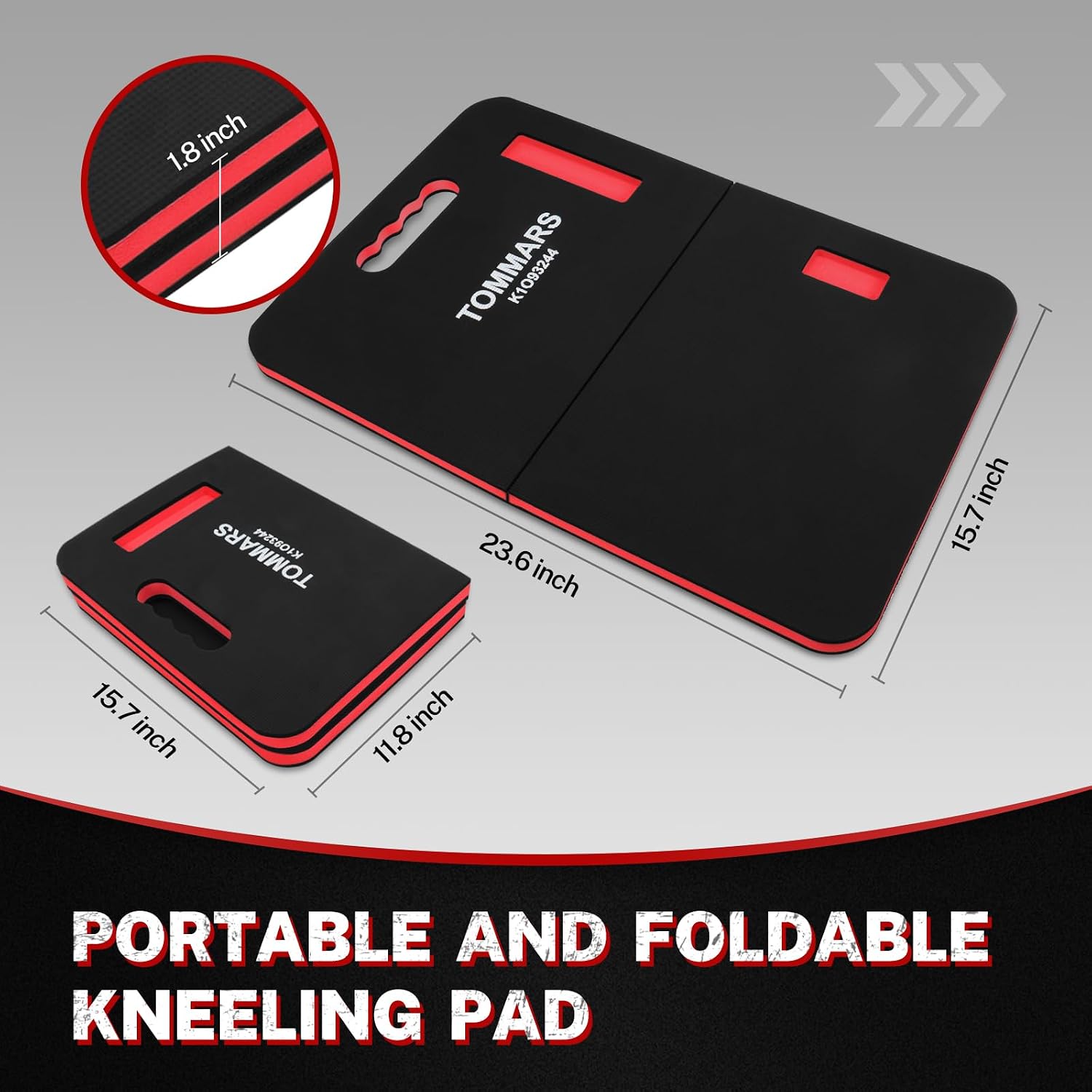 0.9 Inch Thick Foldable Mechanic Kneeling Pad, 23.6 x 15.7 Inches | High-Density PE Foam Knee Cushion with 2 Pockets