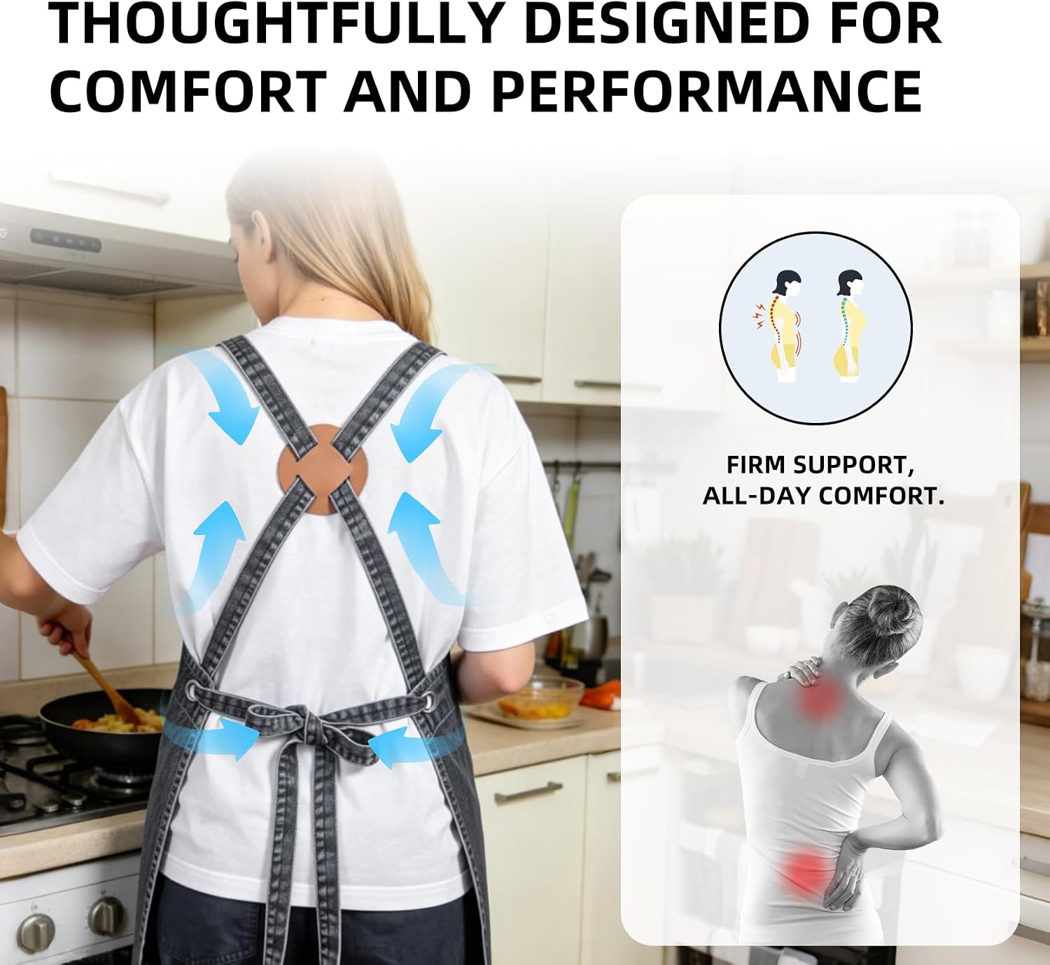 Denim Apron with Pockets for Hairstylist Gardening Craftsmen Barista,Jean Apron for Women Men Cross Adjustable Strap