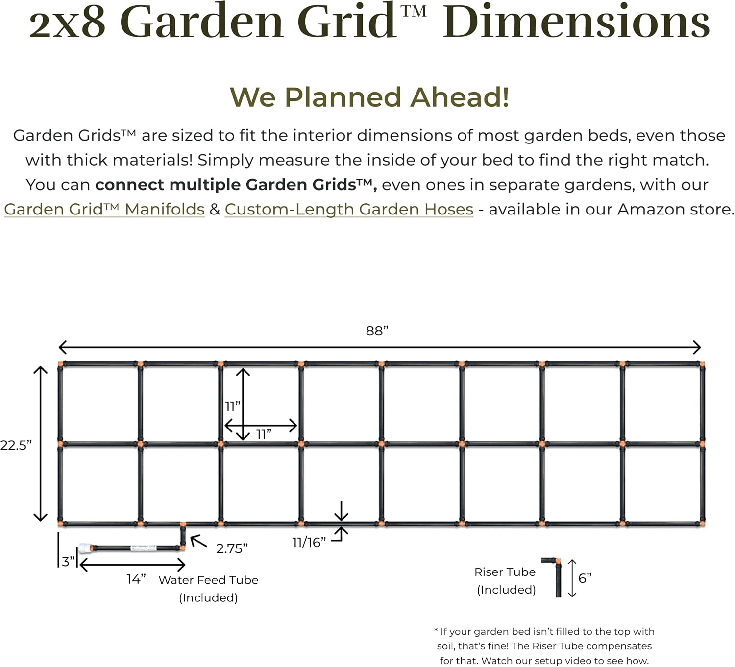 Garden Grid 2x8 | Irrigation System for Garden Bed Watering | Pre-Assembled | 1-Min Setup Raised Bed Irrigation System;