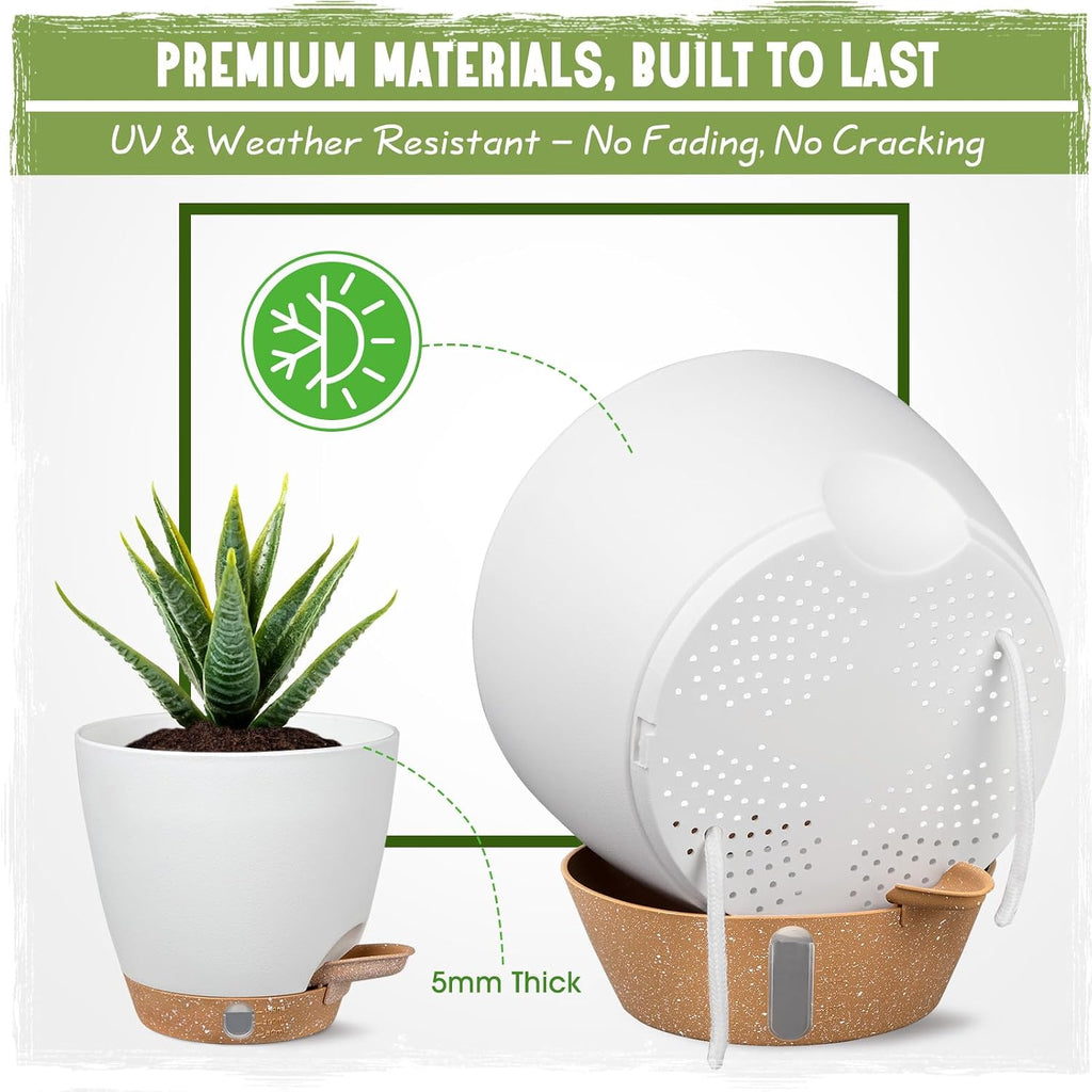 Self-Watering Pots for Indoor and Outdoor Plants 4 Pack, 6/8/10/12 Inch Planters with Water Level Indicator & Deep