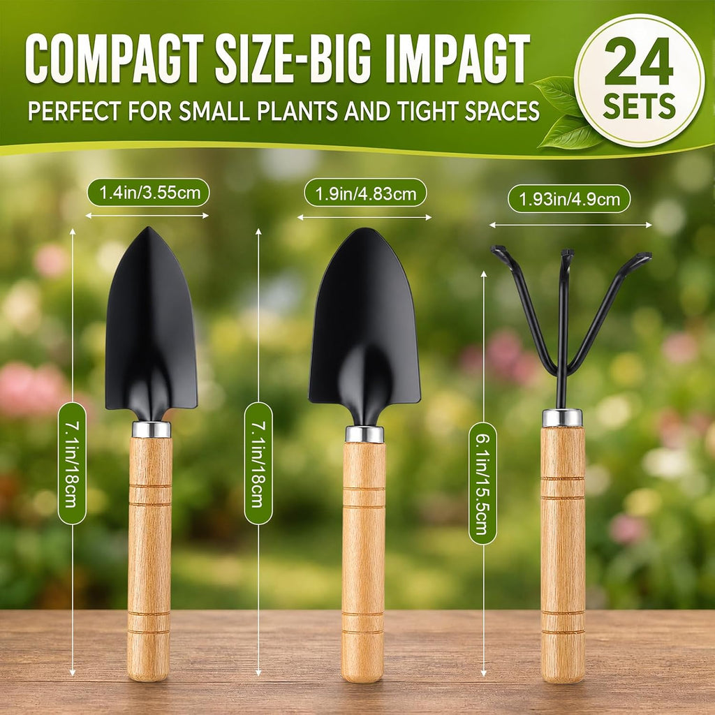 72 Pcs Mini Gardening Tools Kit with Small Trowel Mini Shovel & Hand Rake Rust Resistant Iron Succulent Tools with Wood