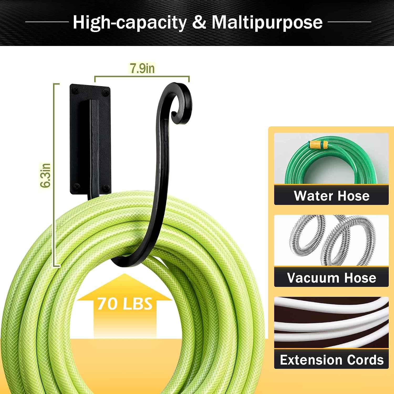 Hose Holders Wall Mount: 2PCs 8-Inch Heavy-Duty Garden Hose Hangers Outdoor | Metal Hand-forged Hose Racks Mount