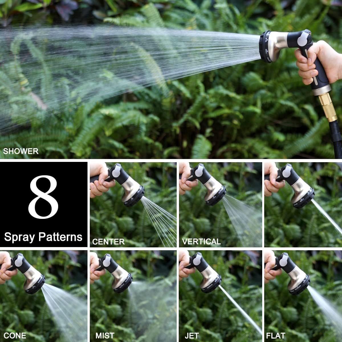 Garden Hose Nozzle Heavy Duty, 8 Patterns, Thumb On/Off Valve, Black | High pressure sprayer for watering plants, car