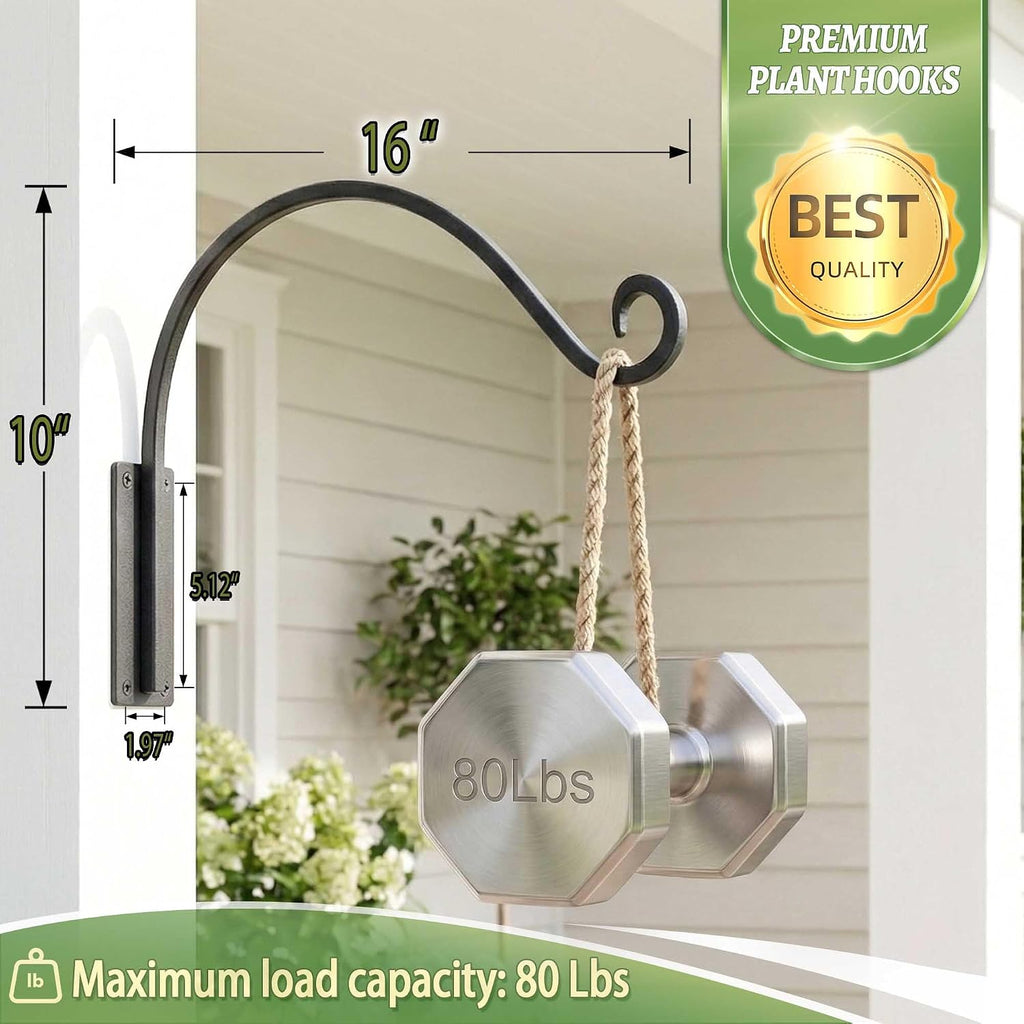 Heavy Duty Plant Hanger Bracket: 16 Inch 2 Pack Hanging Plant Bracket | 80 Lbs Solid Iron Capacity, Rust-Resistant