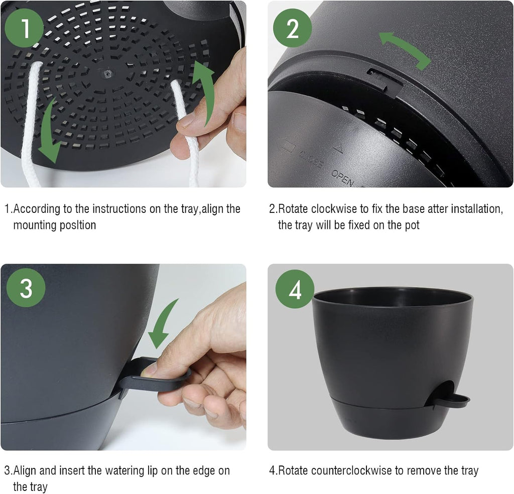 UOUZ 12 inch Large Self Watering Pots, Plastic Planters with 60oZ Removable Deep Reservoir and Multi Mesh Drainage