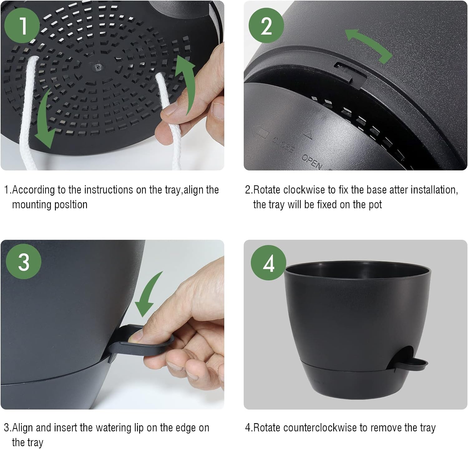 UOUZ 12 inch Large Self Watering Pots, Plastic Planters with 60oZ Removable Deep Reservoir and Multi Mesh Drainage