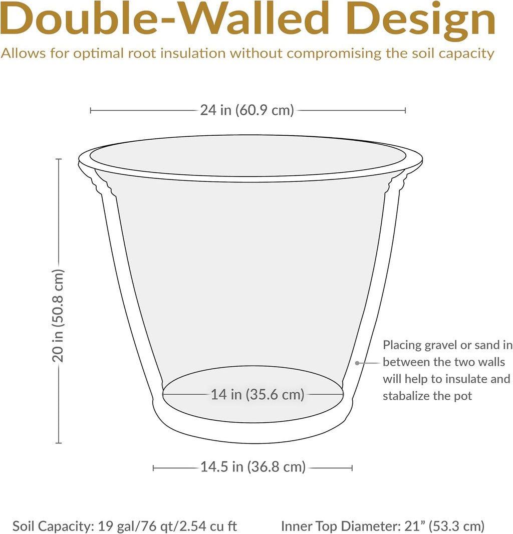 Sunnydaze Anjelica 24'' Large Plastic Planter Pot for Plants, Beige | 19-Gallon Capacity, Large Plastic Planter for