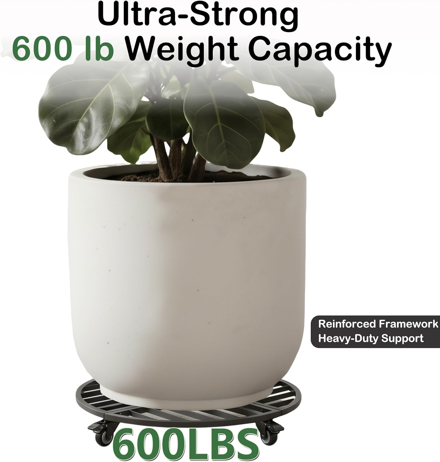 22" Round Metal Plant Caddy with Wheels Heavy Duty, 600lbs Capacity Rust-Proof Plant Stand with Lockable Caster Wheels