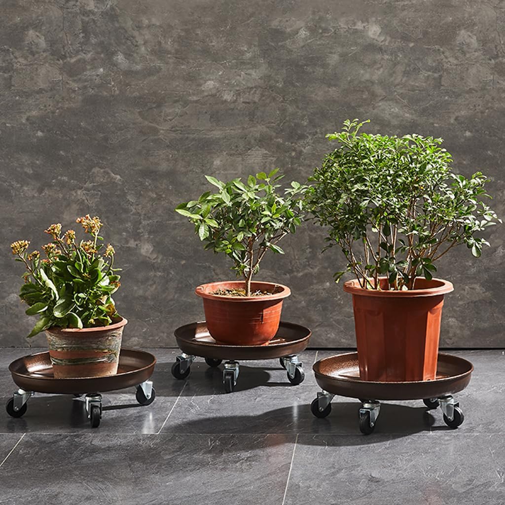 12" Heavy Duty Plant Dolly with Wheels, 200lbs Metal Rolling Plant Stand with Casters, Round Wheeled Planter Caddy