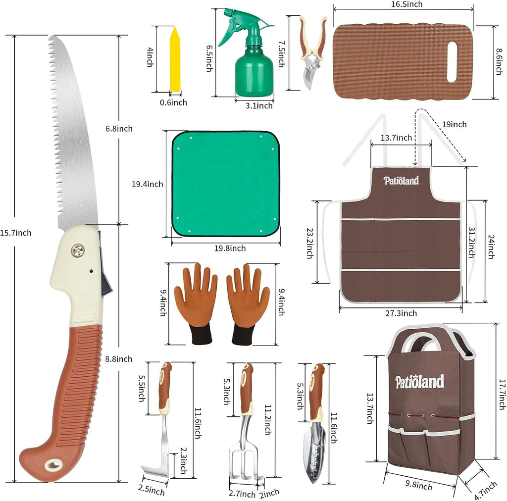 Brown Garden Tools Set 26-Piece, Gardening Gifts for Women Men | Aluminum Gardening Hand Tools w/Ergonomic Handles