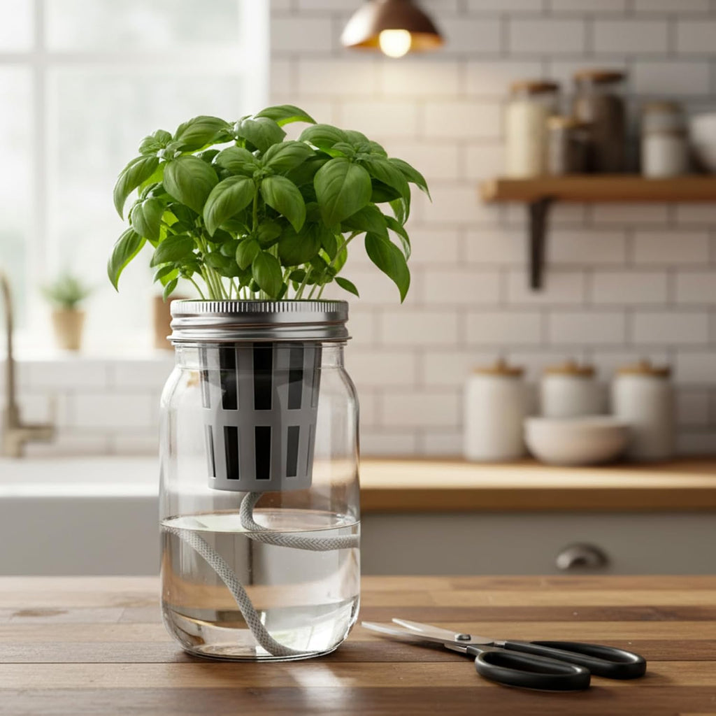 Teenyyou 12 Set Hydroponic Garden Mason Jar Kit Self Watering Herb Hydroponic Planter Starter Kit with Net Pot Garden