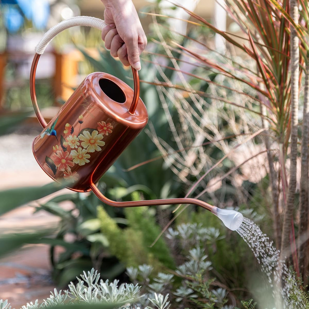 68oz Bronze Stainless Steel Watering Can, Hummingbird Pattern & 2 Sprayers