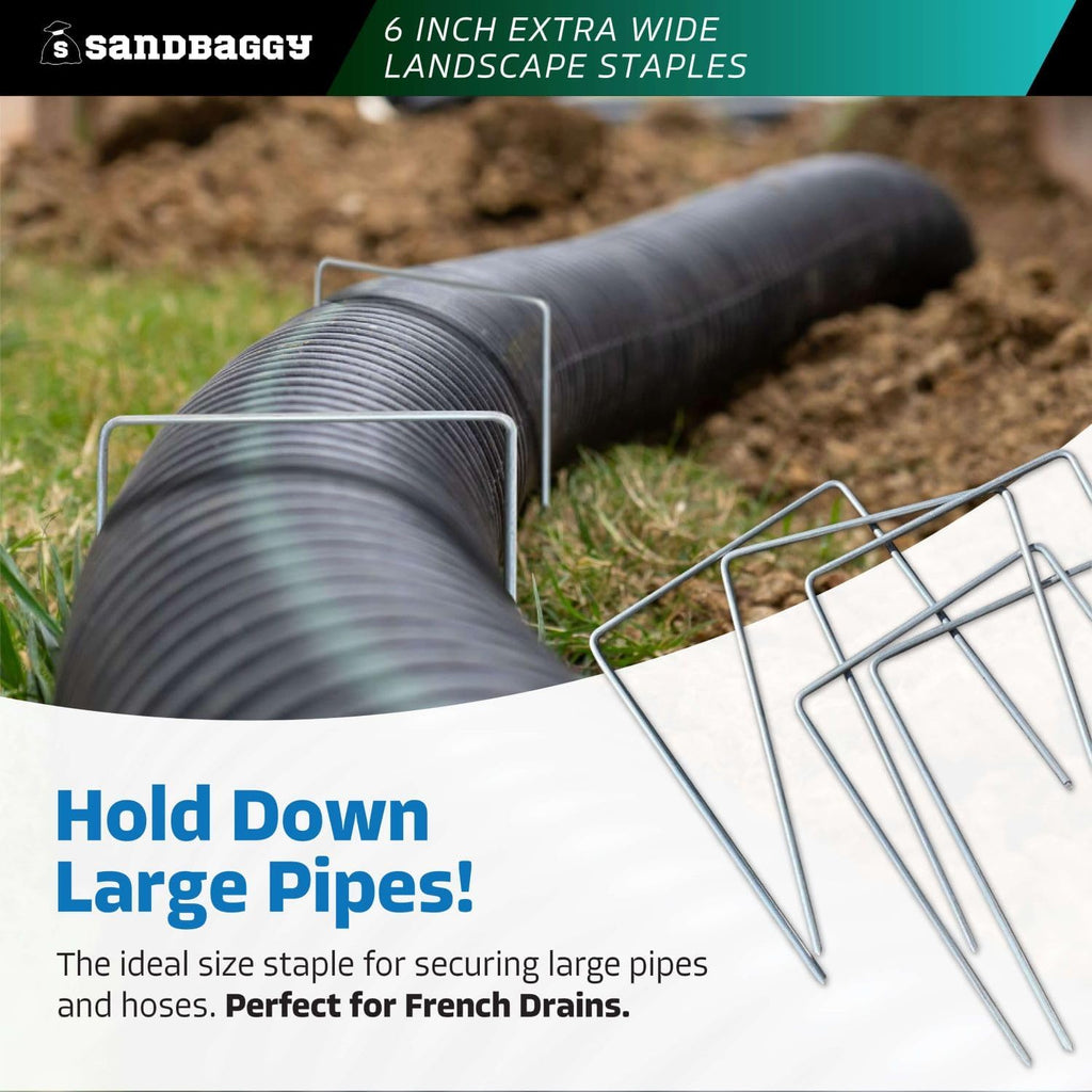 Sandbaggy 6" Wide Landscape Staples - Extra Heavy Duty: 7 Gauge Galvanized Steel - Hold Down Pipes, Landscape Fabric