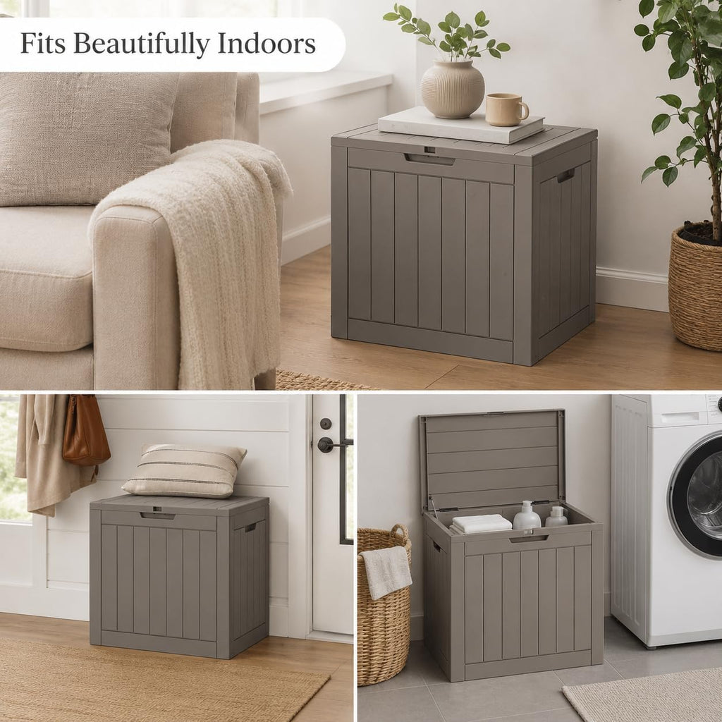 Resin Deck Box Waterproof Outdoor indoor Storage Box 36 Gallon | Patio Furniture Side Table for Pool and Garden