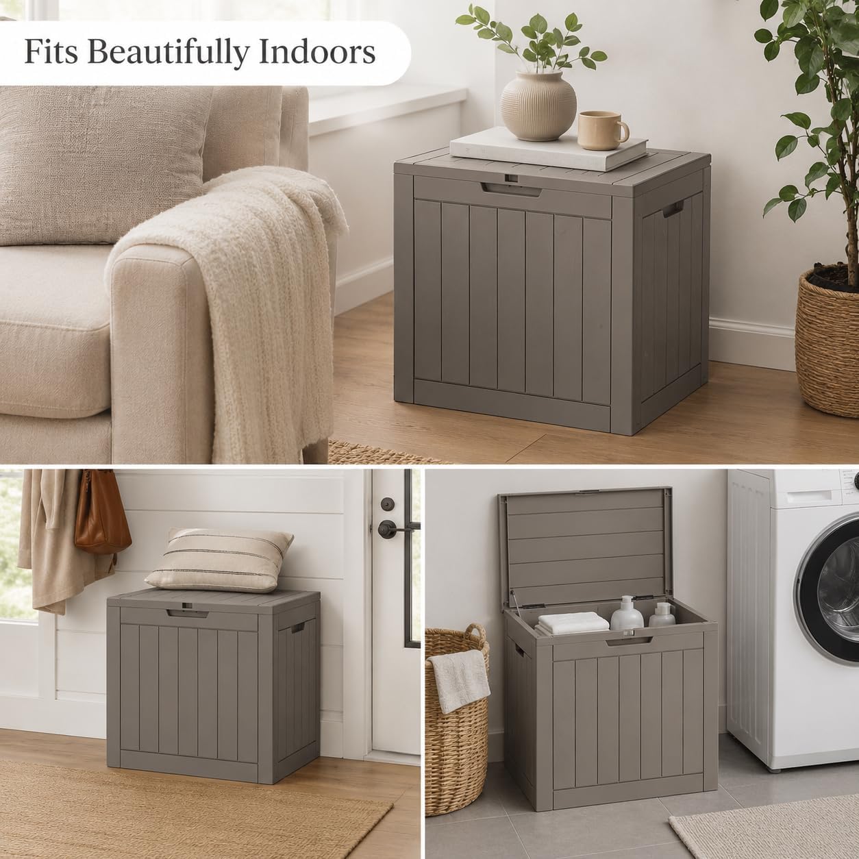Resin Deck Box Waterproof Outdoor indoor Storage Box 36 Gallon | Patio Furniture Side Table for Pool and Garden