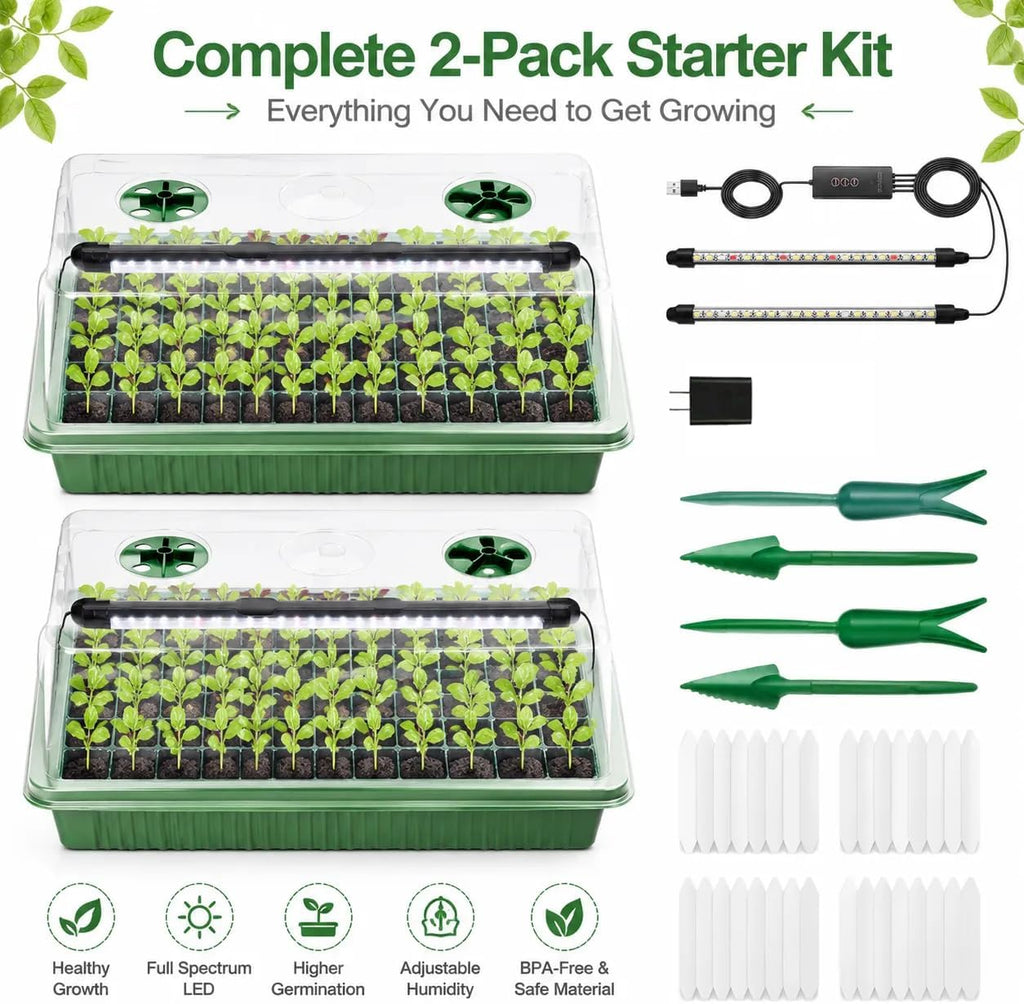 Seed Starter Tray with Timed Grow Light, 2 Pack 80 Cells Plant Starter Tray Seedling Starter Kit with Humidity Domes